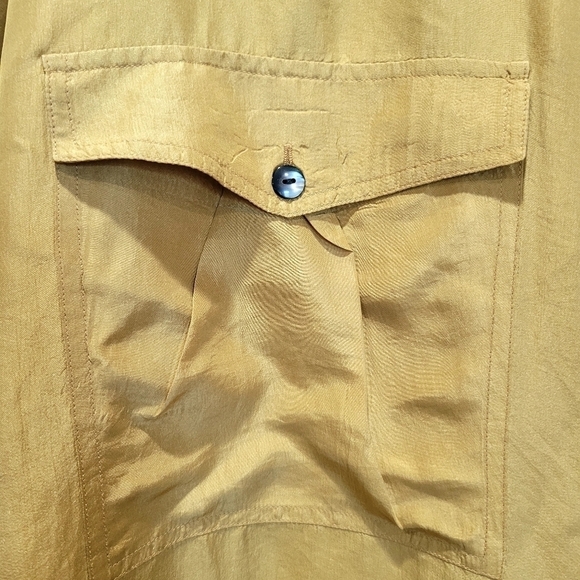 100% Silk Large Men's Gold Dress Shirt Pockets Office Party VCAY - Picture 5 of 11